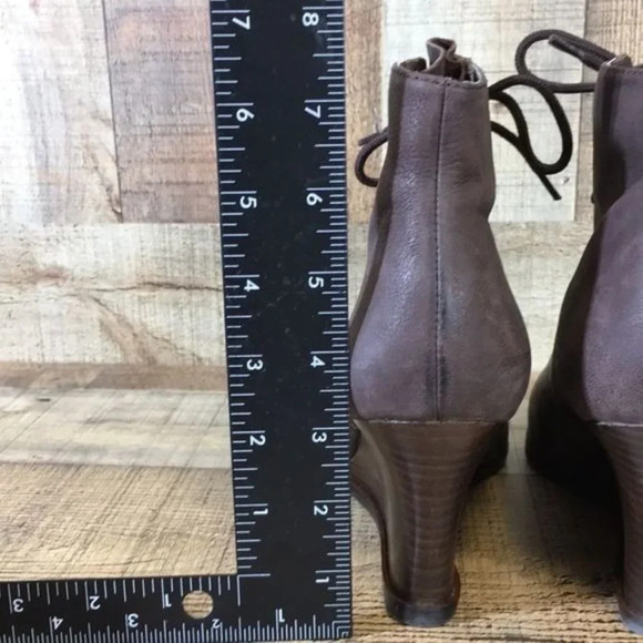 Franco Sarto Brown Leather Derby Wedge Ankle Booties Womens 10 M Heeled Boots - Picture 8 of 12